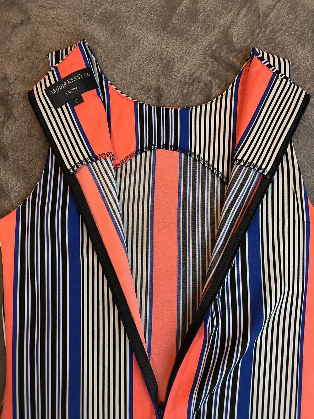 Sleeveless Striped A-Line Dress in Coral, Navy & Cream - Picture 8 of 11